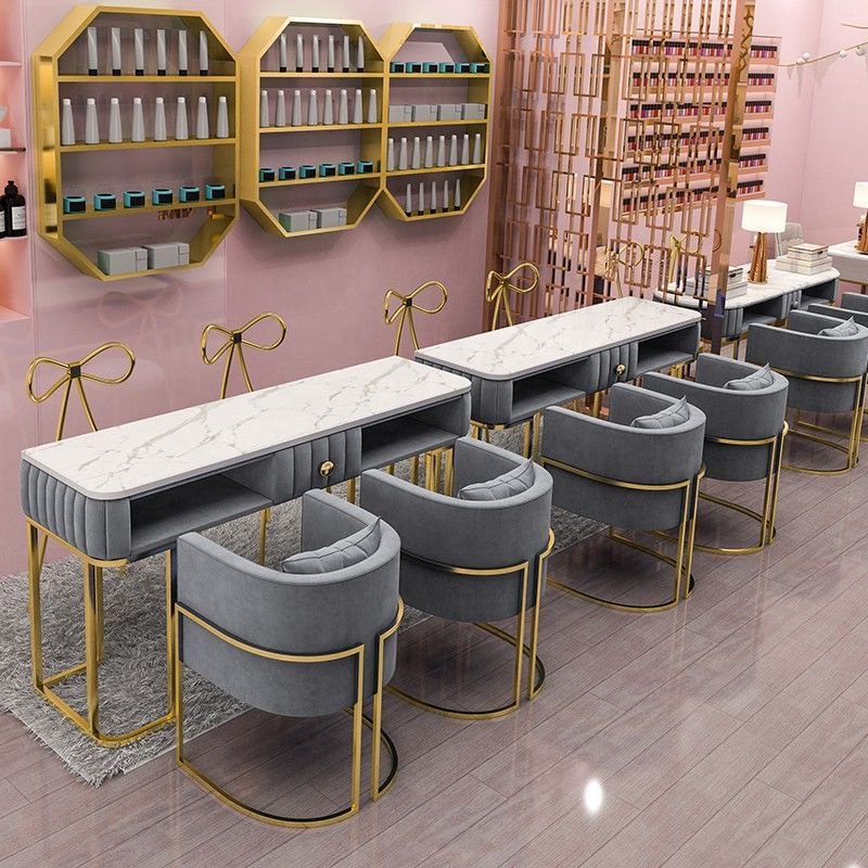 Luxury nail salon furniture barbershop nail tables and chairs set in marble modern nail technician table and chairs