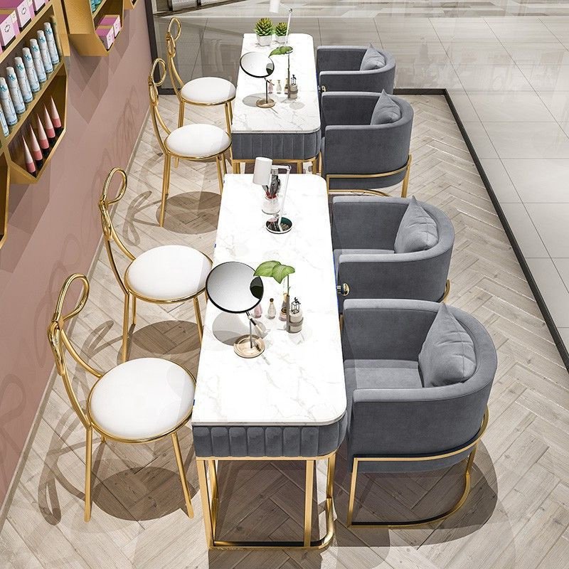 Luxury nail salon furniture barbershop nail tables and chairs set in marble modern nail technician table and chairs