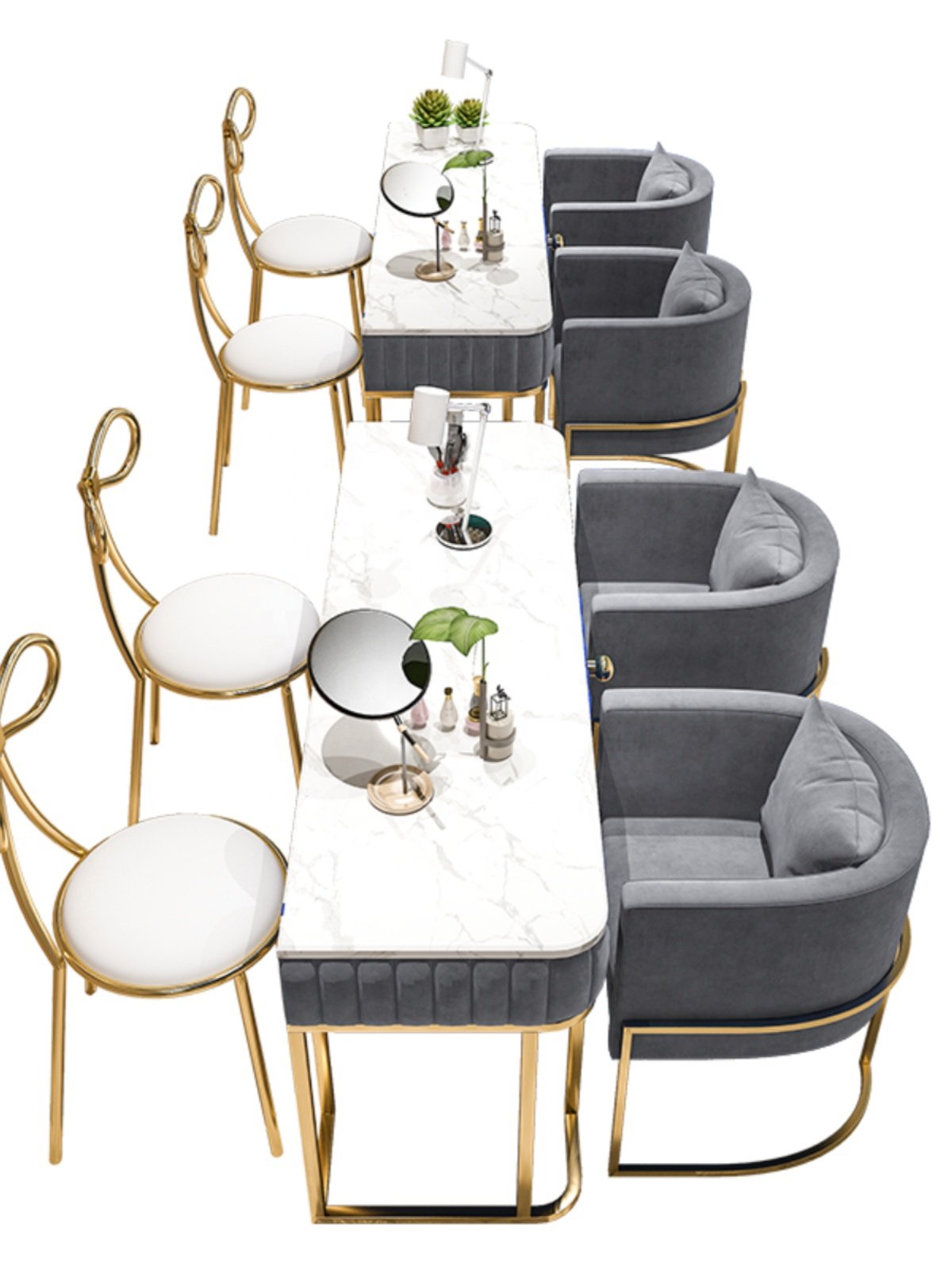 Luxury nail salon furniture barbershop nail tables and chairs set in marble modern nail technician table and chairs