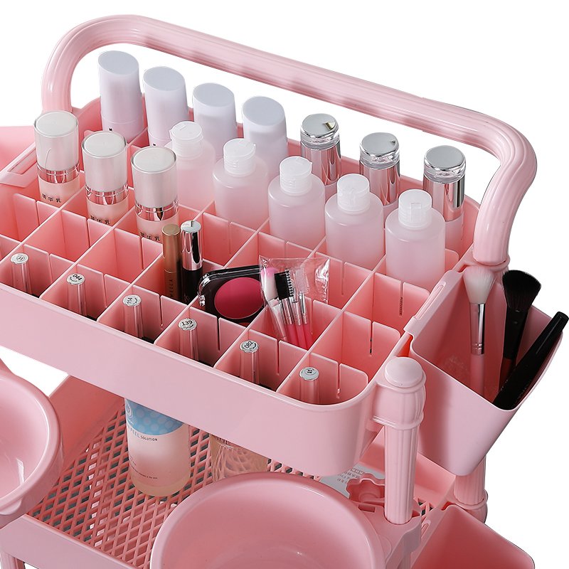 Hot Sale ABS Movable Easy Assembly Add High Distance Large Storage Plastic Beauty Cart With Washbowl And Wheel