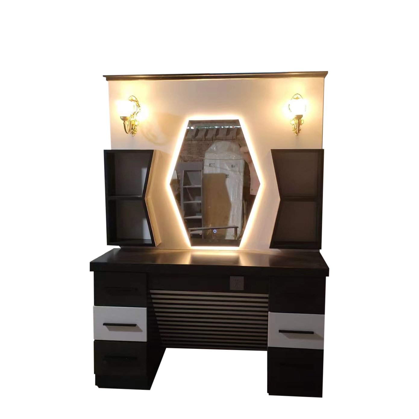 Luxury barbershop station with shampoo sink gold barber chair stand shampoo bowl