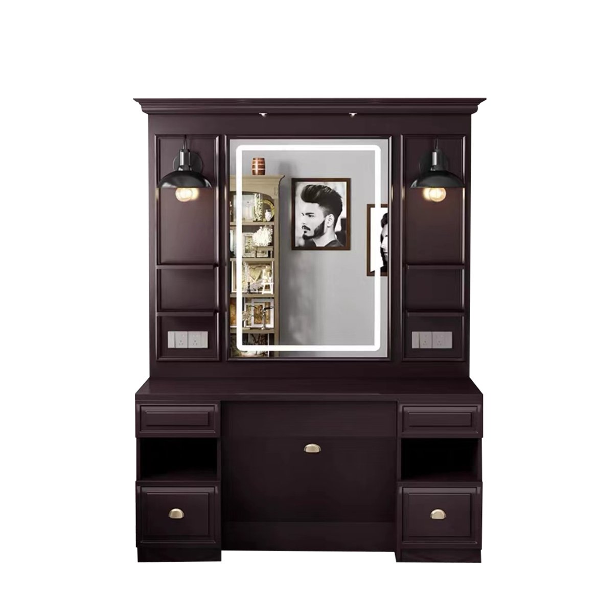 Luxury barbershop station with shampoo sink gold barber chair stand shampoo bowl