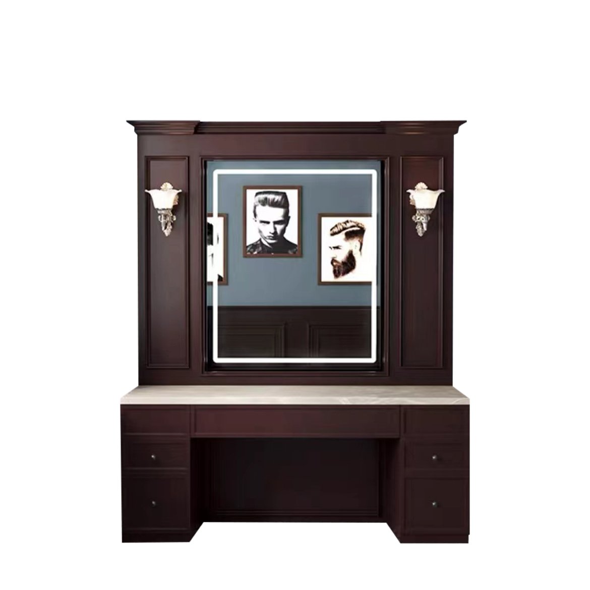 Luxury barbershop station with shampoo sink gold barber chair stand shampoo bowl