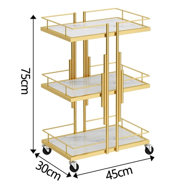 Gold Beauty Cart Lockable Wheels 3-Layer Nail Spa Foot Repair Cart New Design Makeup Salon Cart for Hair Spa Application