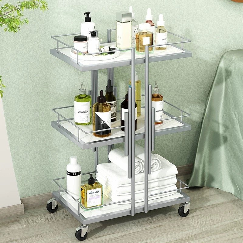 Gold Beauty Cart Lockable Wheels 3-Layer Nail Spa Foot Repair Cart New Design Makeup Salon Cart for Hair Spa Application