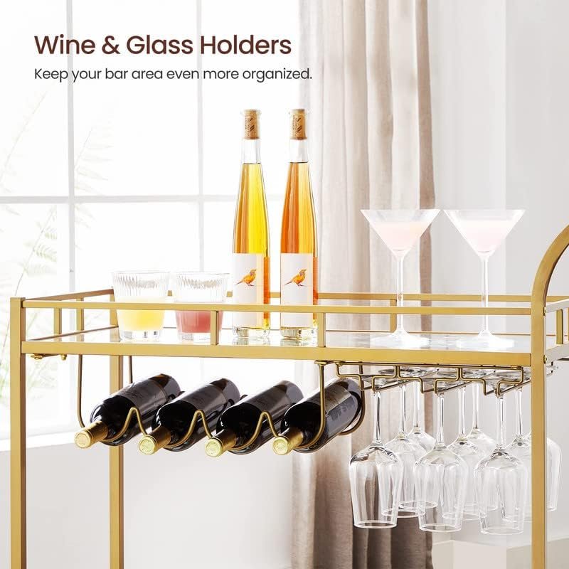 Gold Luxury Industrial Bar Cart Kitchen Bar Wine Cart Wheels Serving Cart Trolley