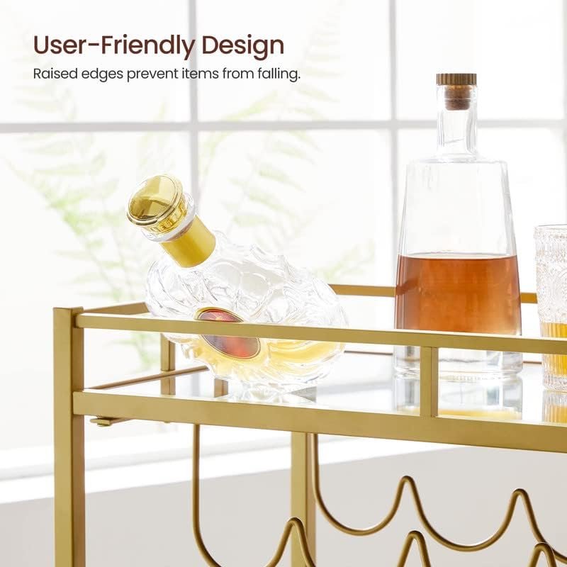 Gold Luxury Industrial Bar Cart Kitchen Bar Wine Cart Wheels Serving Cart Trolley