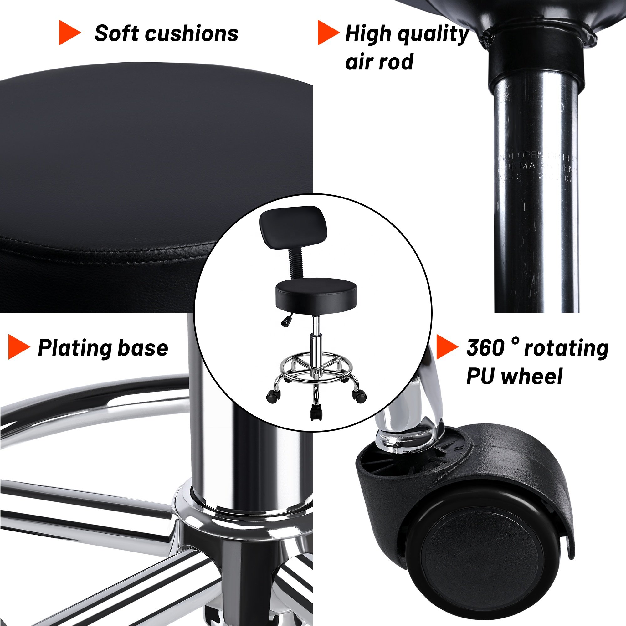 Wholesale Swivel Small Stool Easy to Move Barber Stool Adjustable Height Barber Chair with Round Metal Base for Salon Spa