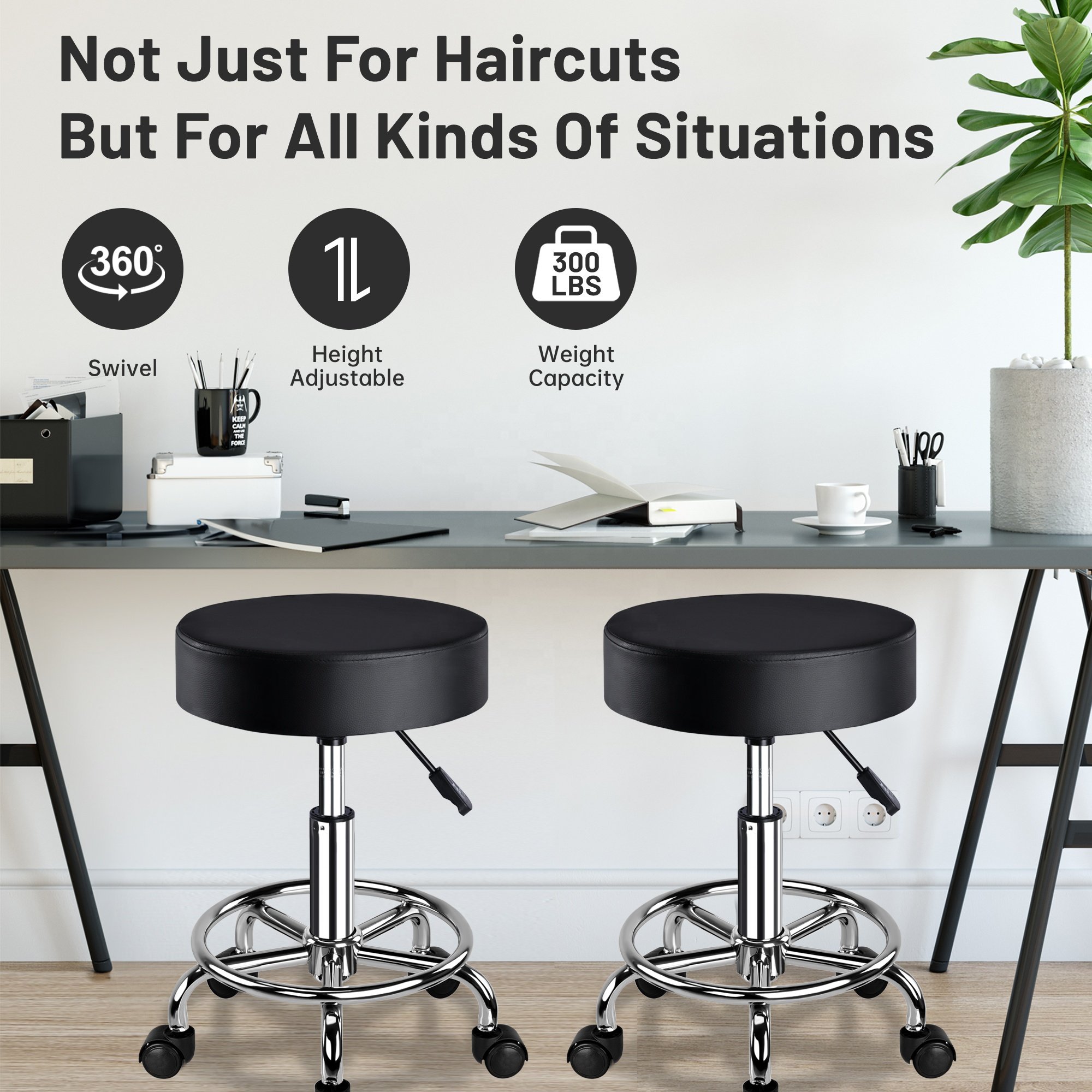 Wholesale Swivel Small Stool Easy to Move Barber Stool Adjustable Height Barber Chair with Round Metal Base for Salon Spa