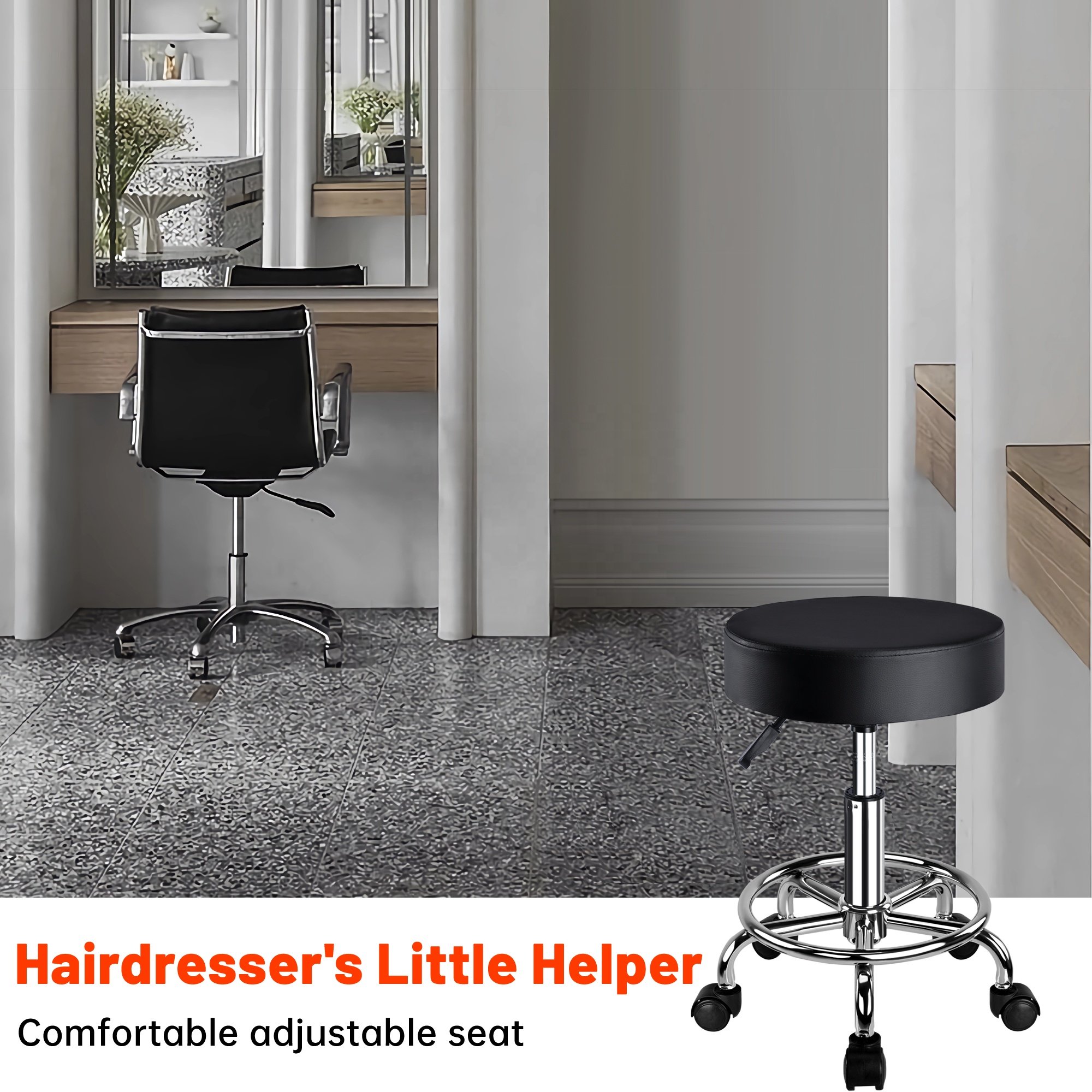 Wholesale Swivel Small Stool Easy to Move Barber Stool Adjustable Height Barber Chair with Round Metal Base for Salon Spa