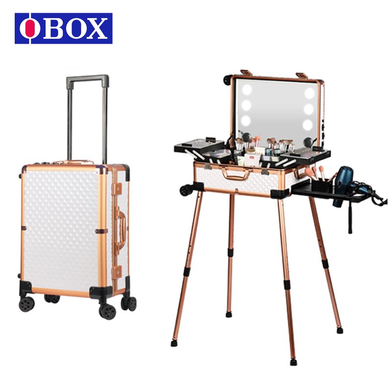 22 Inch Cosmetic Trolley with Bluetooth, Professional Artist Cosmetic Organizer Box Travel Salon Station