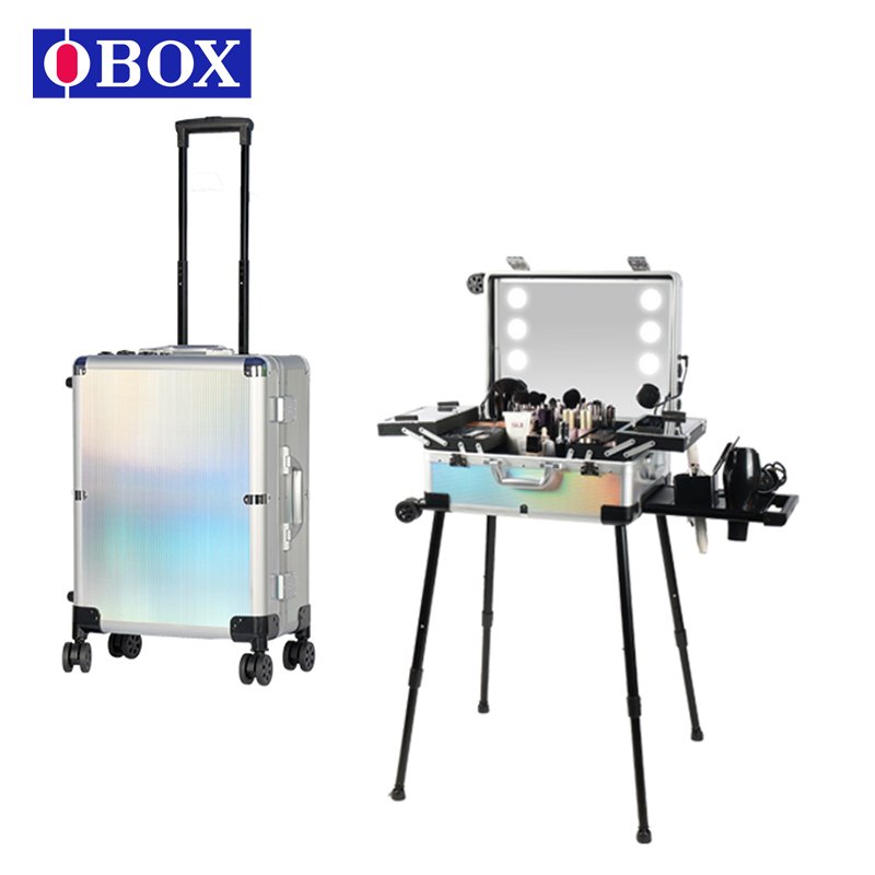 22 Inch Cosmetic Trolley with Bluetooth, Professional Artist Cosmetic Organizer Box Travel Salon Station