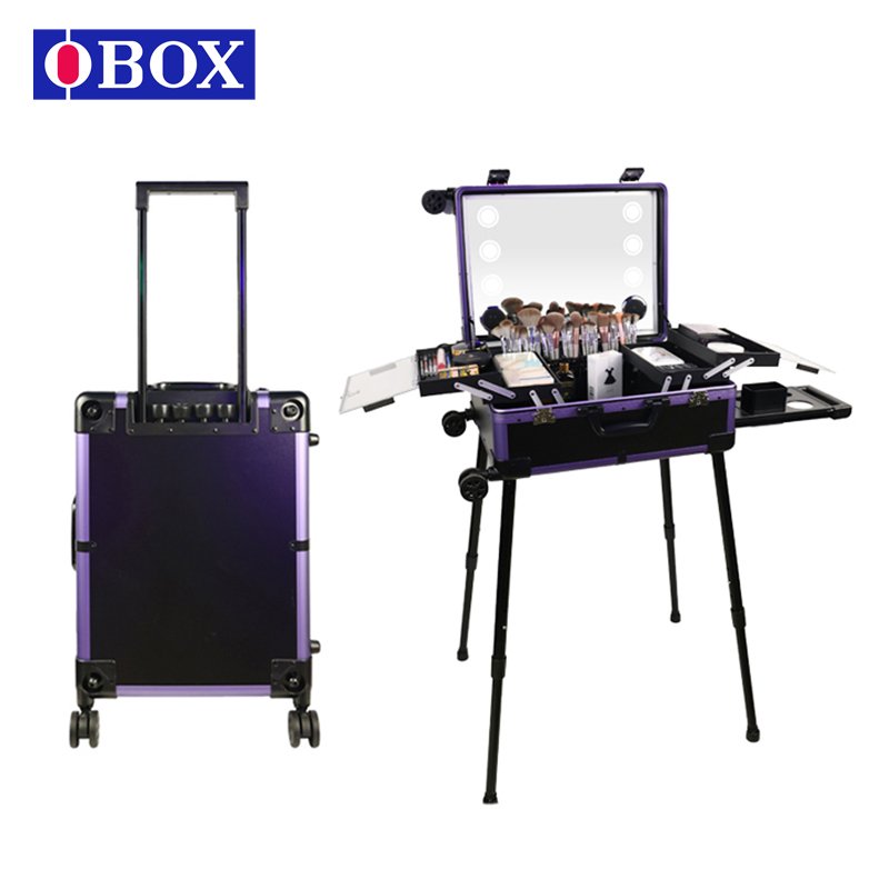22 Inch Cosmetic Trolley with Bluetooth, Professional Artist Cosmetic Organizer Box Travel Salon Station