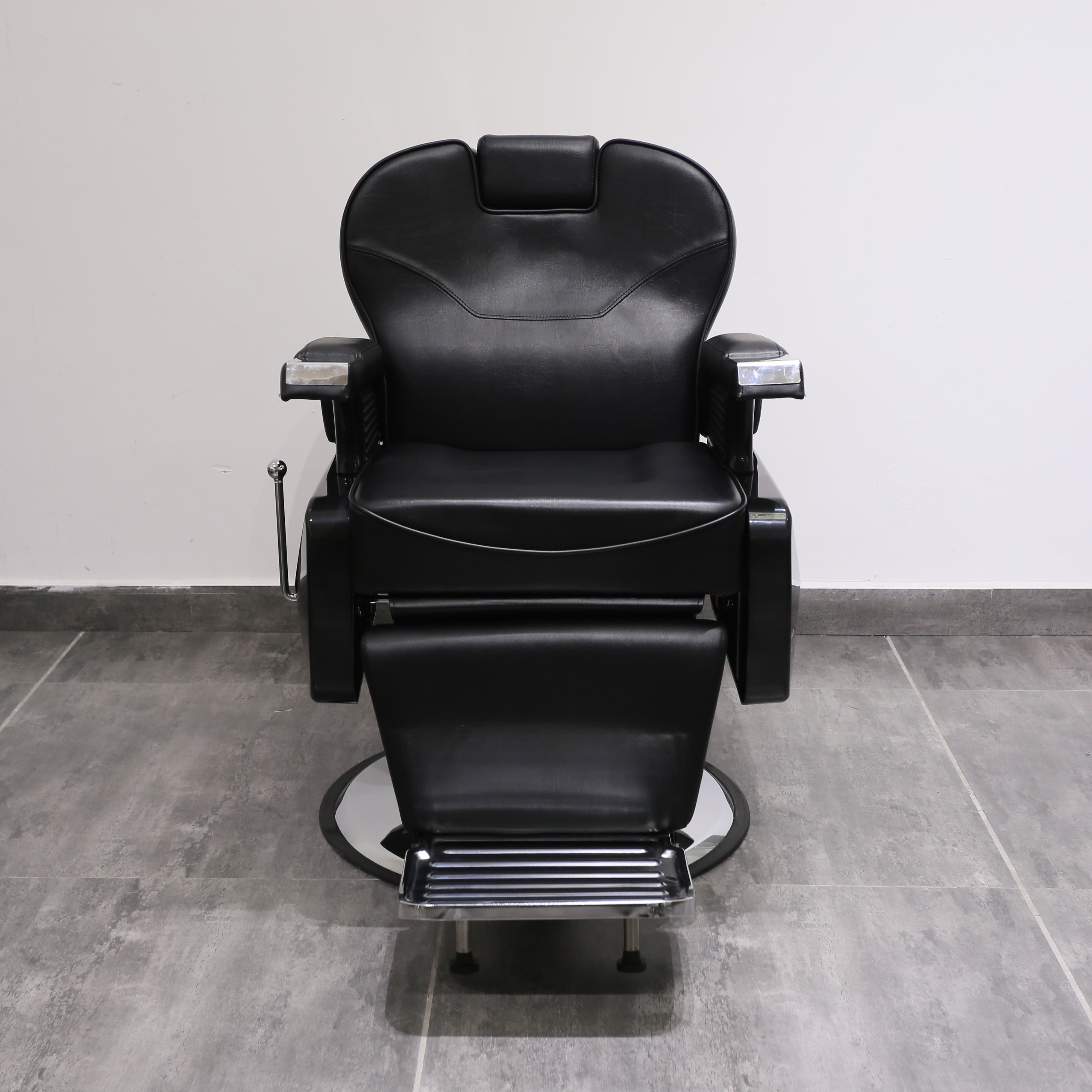 Modern Silver Metal Hydraulic Reclining Hairdressing Chair with Green Salon Furniture for Beauty Salons Barber Shops Barbershops