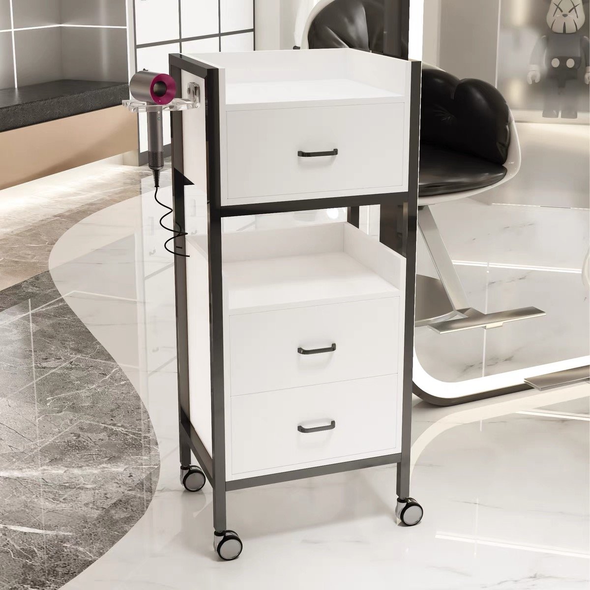 Modern Gold Barber Chair Set Salon Furniture Wood Trolley Hairdressing Fashionable Beauty Shop Tool Cart