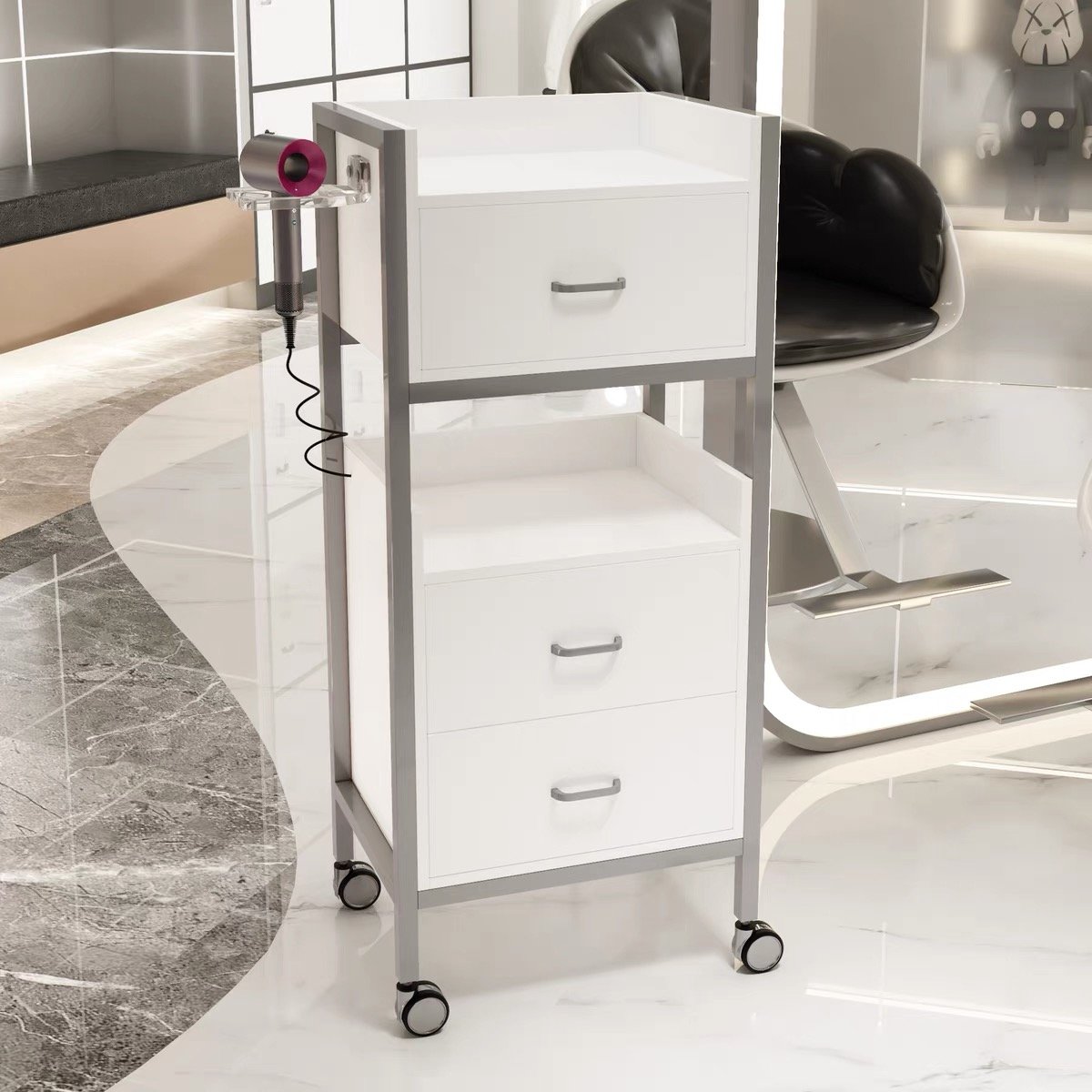 Modern Gold Barber Chair Set Salon Furniture Wood Trolley Hairdressing Fashionable Beauty Shop Tool Cart