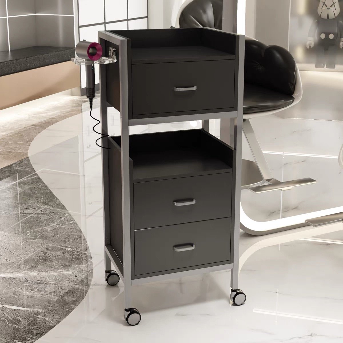 Modern Gold Barber Chair Set Salon Furniture Wood Trolley Hairdressing Fashionable Beauty Shop Tool Cart