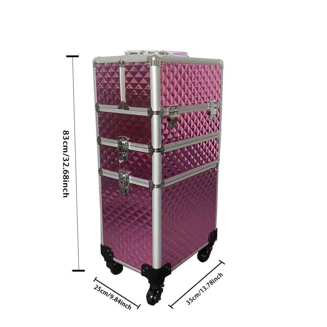 Professional Rolling Makeup Train Case Aluminum Cosmetic Case Travel Cosmetic case with Wheels Red