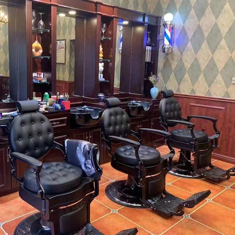 Hot Sale Antique Beauty Salon Black Reclining Hydraulic Barber Chair Vintage Salon Hair Shop Styling Barber Chair For Sales