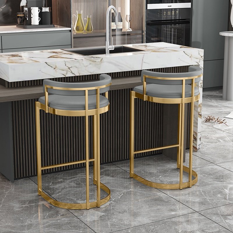 Easy To Assemble Stainless Steel Modern Bar chairs Bistro Low Back Casual Cafe Furniture Leather Bar Stools