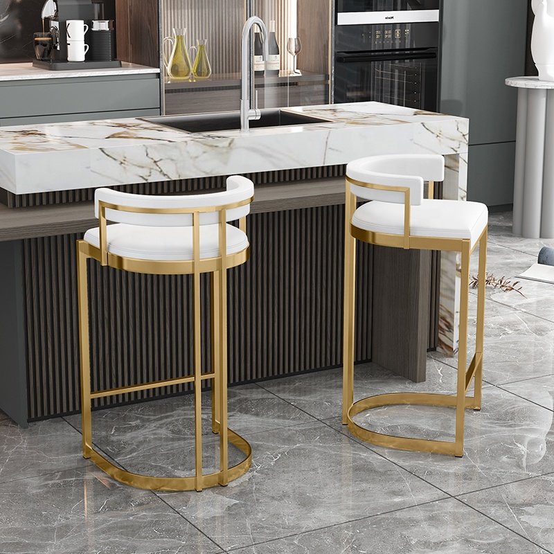 Easy To Assemble Stainless Steel Modern Bar chairs Bistro Low Back Casual Cafe Furniture Leather Bar Stools