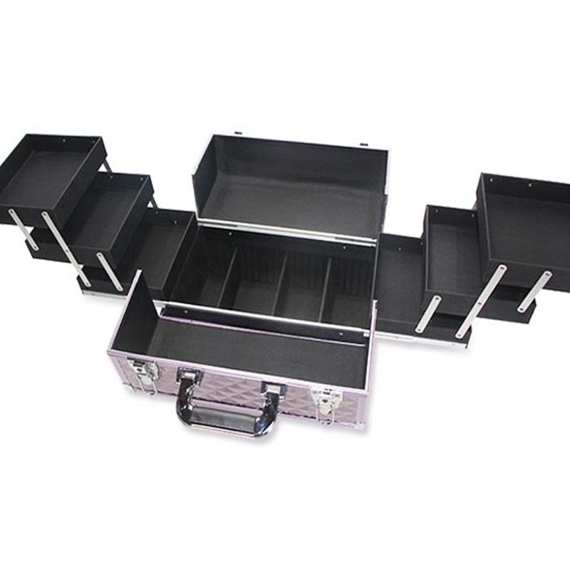 Portable makeup cases train professional aluminum with trays China factory directly