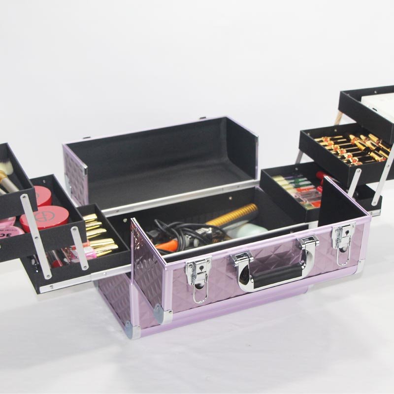 Portable makeup cases train professional aluminum with trays China factory directly