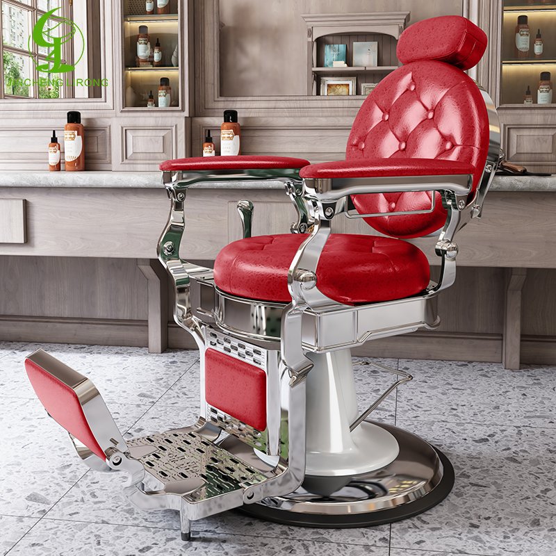 JINCHENG Wholesale Red Retro Beauty Salon Equipment Comfortable Leather Chairs Hair Makeup Hairdressing Heavy Barber Chairs