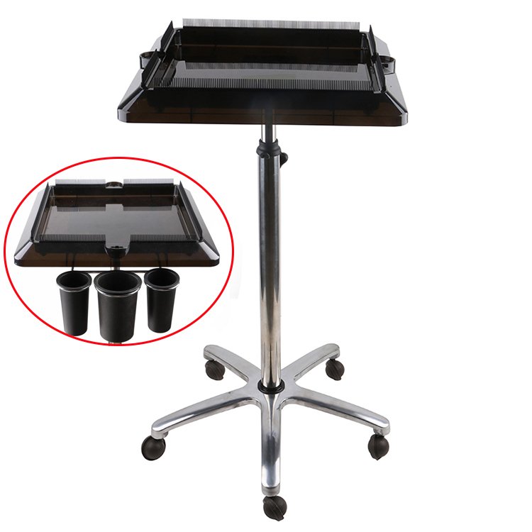 Wholesale Hairdressing Smart Organizing Tray Movable Folding Black Stainless Steel Beauty Salon Hair Extension Tray Trolley