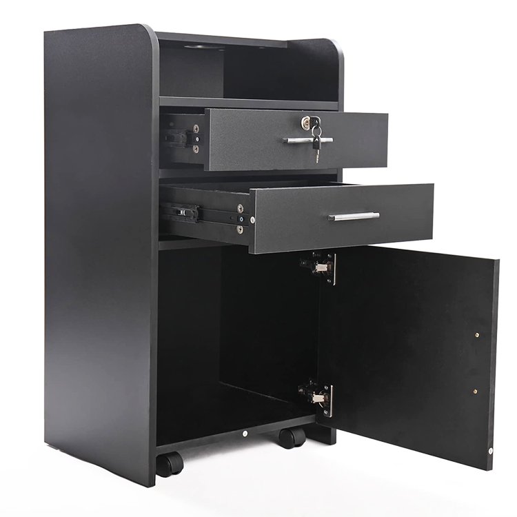 SPA Tattoo Stylist Hairdresser Barber Tool Makeup Storage Cabinet Salon Station Beauty Hair Styling Wooden Rolling Cart Trolley