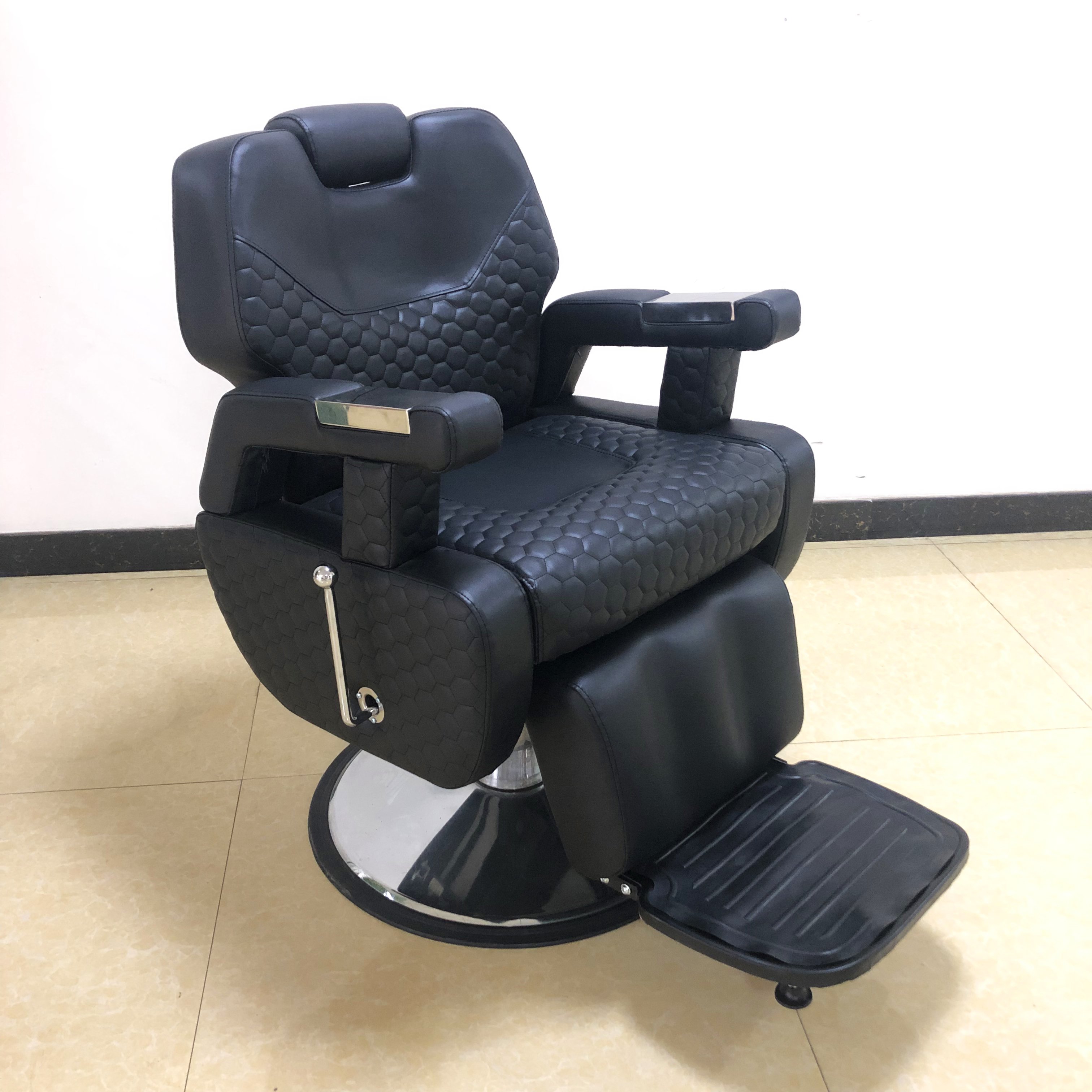 Modern High Quality Luxury Leather Black Beauty Hair Portable Barber Shop Metal Salon Barber Chair