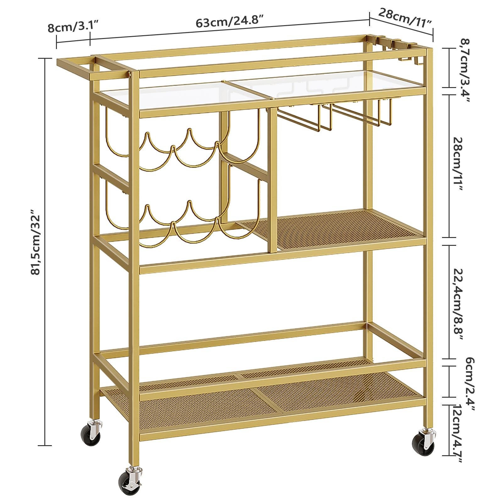 Wholesale Tiers Metal Frame Serving Bar Hotel & Home Luxury Gold Stainless Steel Tea Carts Serving Trolley Bar Cart Metal