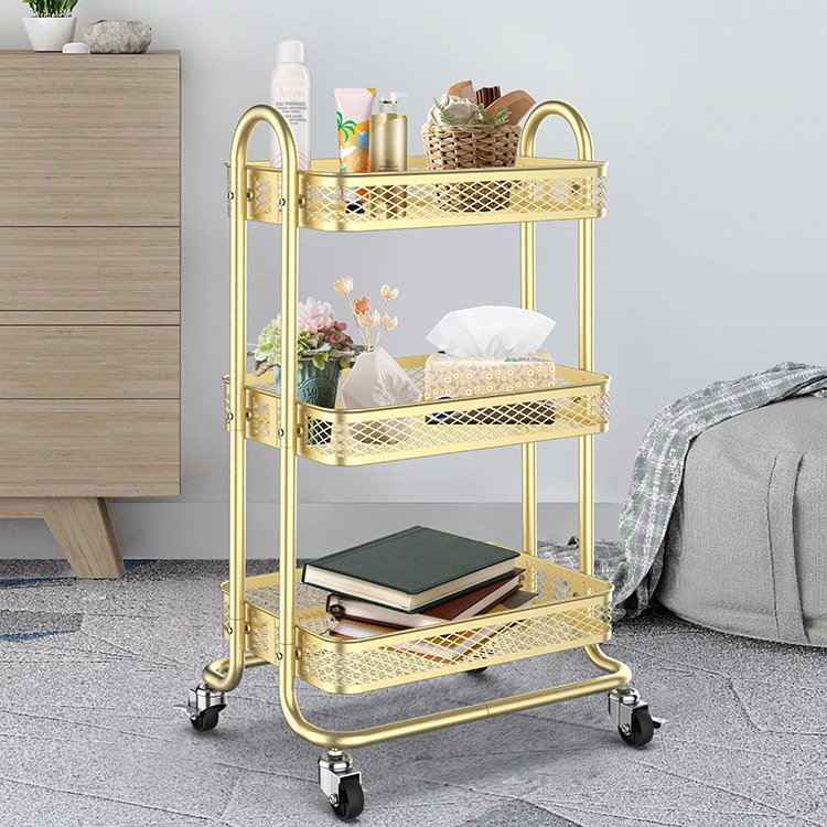 Wallybeauty Luxury Beauty SPA Furniture 3-tier Gold Stainless Steel Trolley