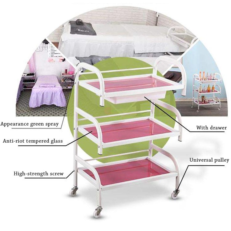 Rolling Manicure Salon Beauty Hair Utility Cart Movable SPA Tattoo Hairdresser Barber Tool Station Storage Trolley with Drawer