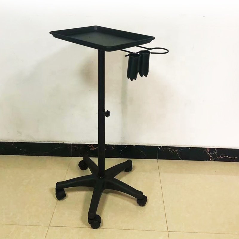 Premium Adjustable Height Black Salon Hair Color Rolling hairdressing tray cart