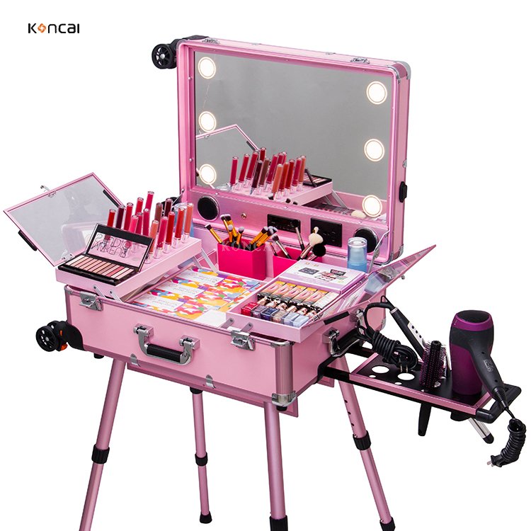 Big 24 inch portable light beauty led bulb light aluminium vanity cosmetic beauty makeup case pouch box bag