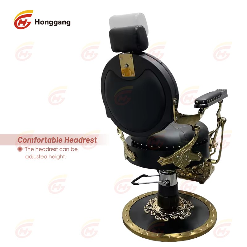 High Quality Luxury Gold Metal Barber Chair Large Pump Reversible Shop Location Leather Color Logo Suitable for Barber Shop