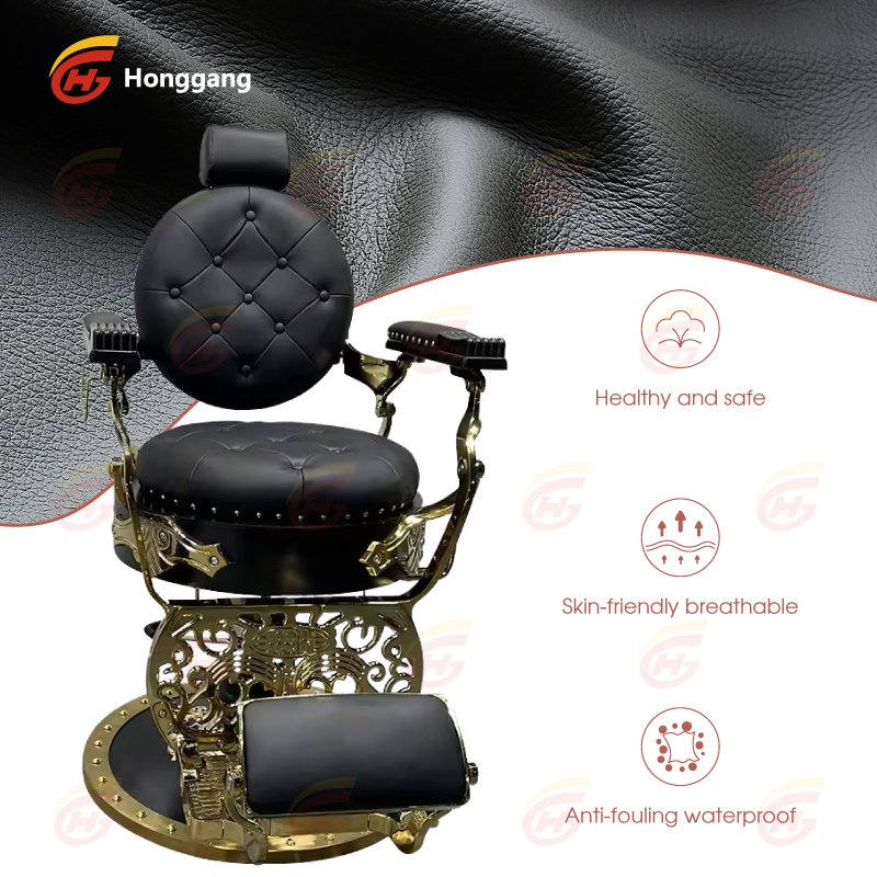 High Quality Luxury Gold Metal Barber Chair Large Pump Reversible Shop Location Leather Color Logo Suitable for Barber Shop