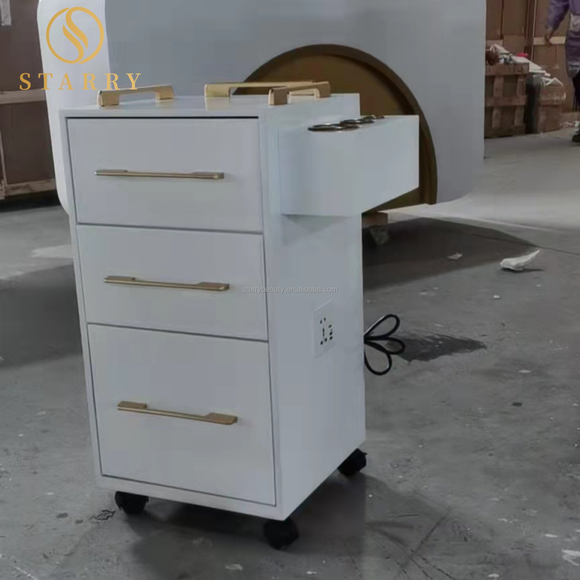 Professional barbershop tool trolley rolling gold side hair salon trolley