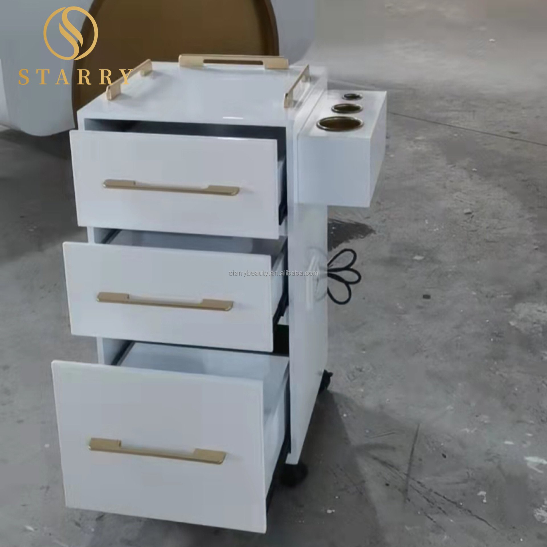 Professional barbershop tool trolley rolling gold side hair salon trolley
