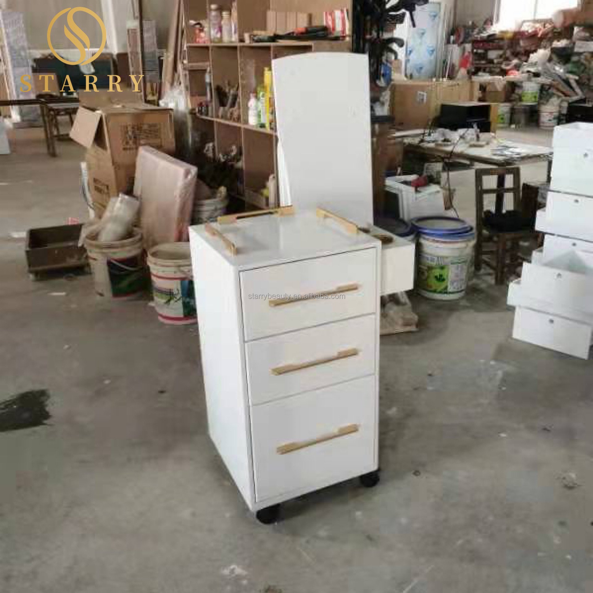 Professional barbershop tool trolley rolling gold side hair salon trolley