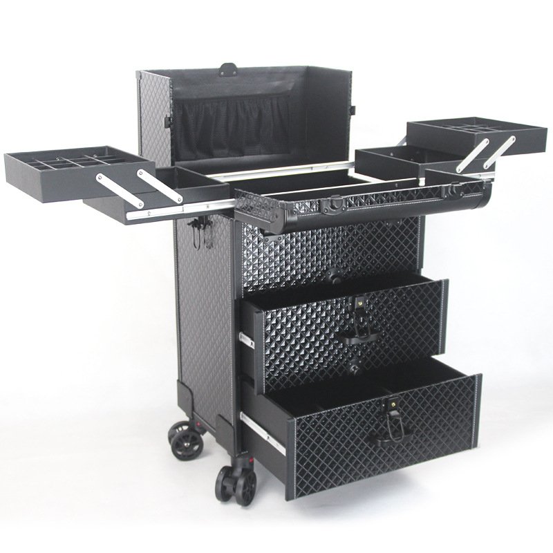 Professional Rolling Makeup Train Case Lockable Portable Cosmetic Organizer Trolley 2 Drawer Beauty Salon