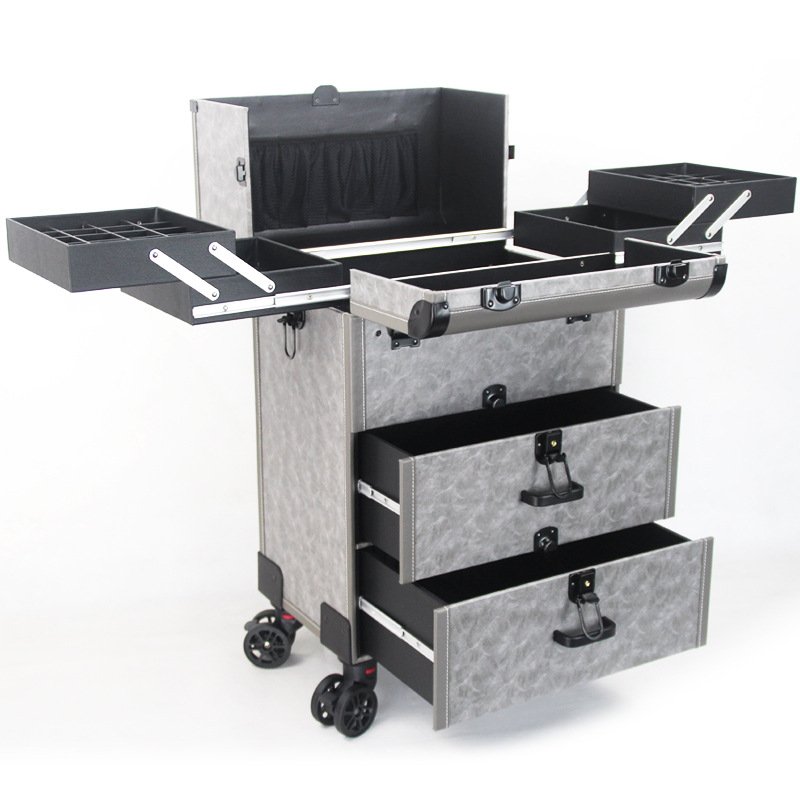 Professional Rolling Makeup Train Case Lockable Portable Cosmetic Organizer Trolley 2 Drawer Beauty Salon