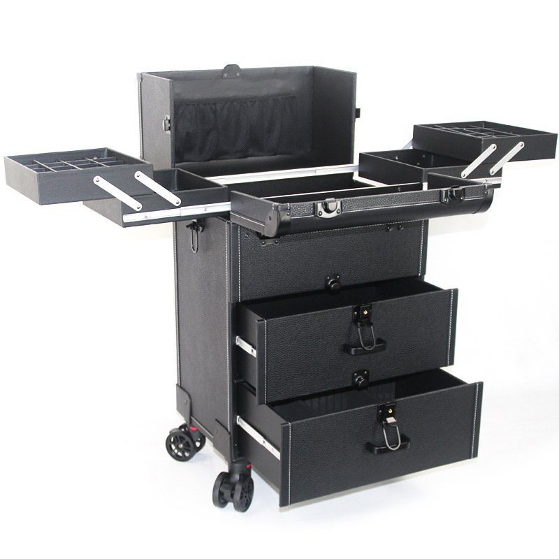 Professional Rolling Makeup Train Case Lockable Portable Cosmetic Organizer Trolley 2 Drawer Beauty Salon