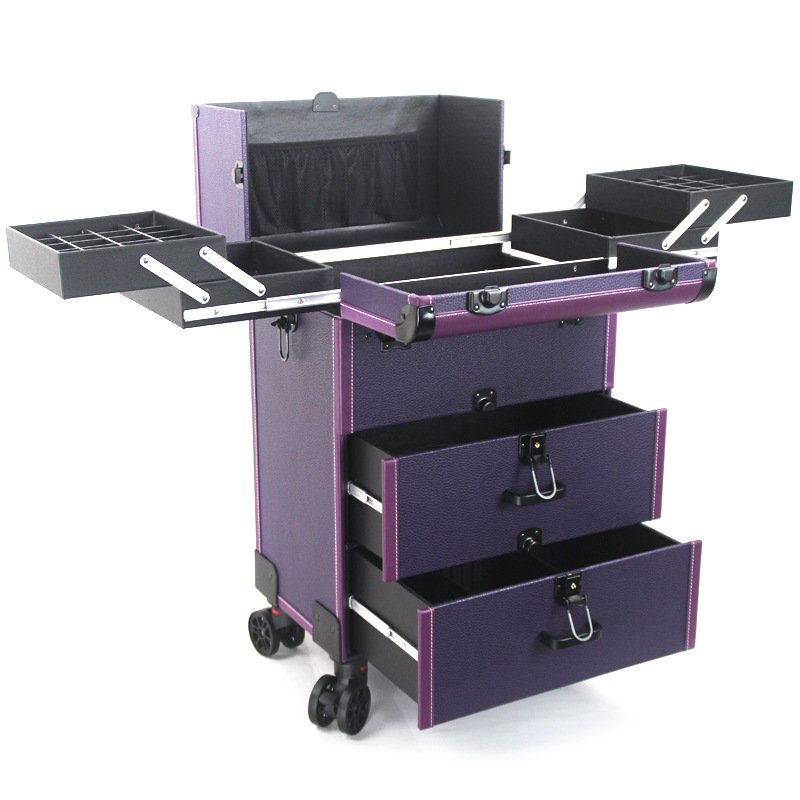 Professional Rolling Makeup Train Case Lockable Portable Cosmetic Organizer Trolley 2 Drawer Beauty Salon