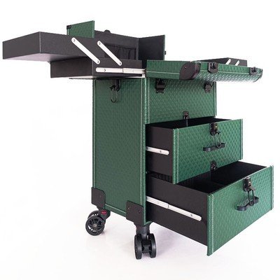 Professional Rolling Makeup Train Case Lockable Portable Cosmetic Organizer Trolley 2 Drawer Beauty Salon