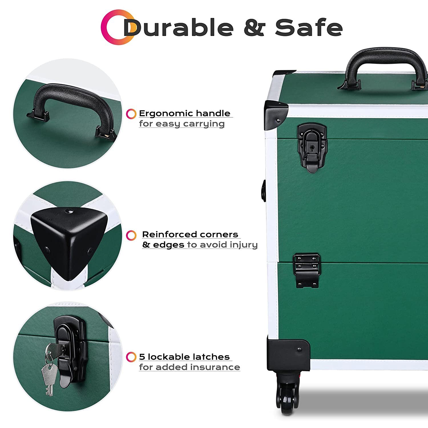 Rolling Makeup Train Case Cosmetic Salon Cosmetology Organizer Trolley Lockable 4-Tiers Tray Storage with Drawer