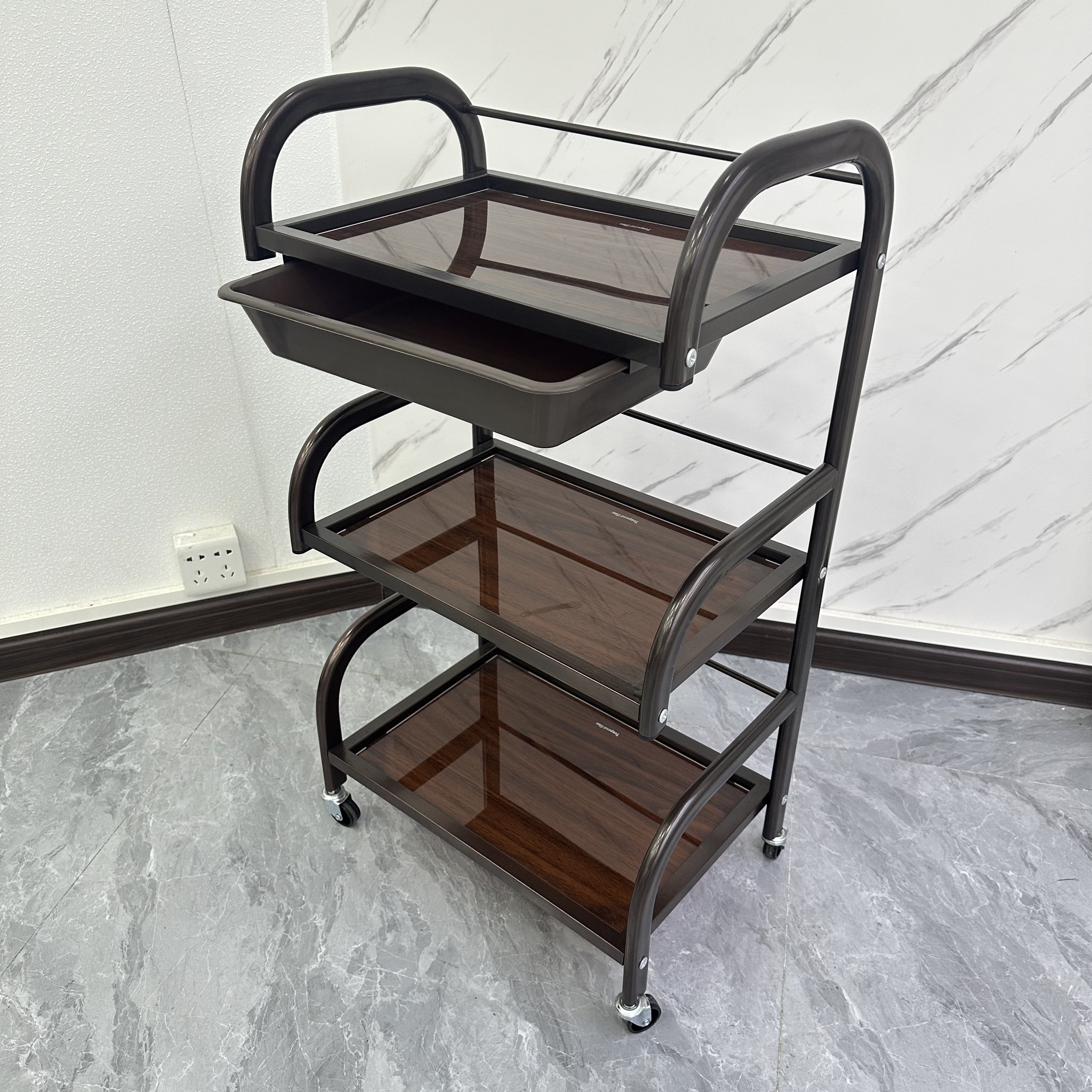 Factory Manufacture Hair Styling Salon Trolley Tool Cart With Wheels And 3 Drawers For Hairdresser Storage