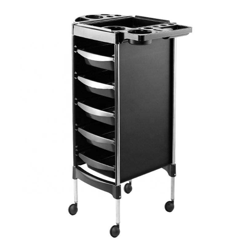 wholesale professional hair furniture with storage barbershop equipment black modern hairdressing cart beauty salon trolley