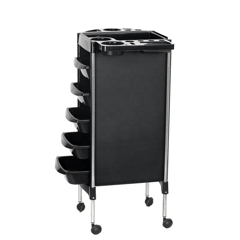 wholesale professional hair furniture with storage barbershop equipment black modern hairdressing cart beauty salon trolley